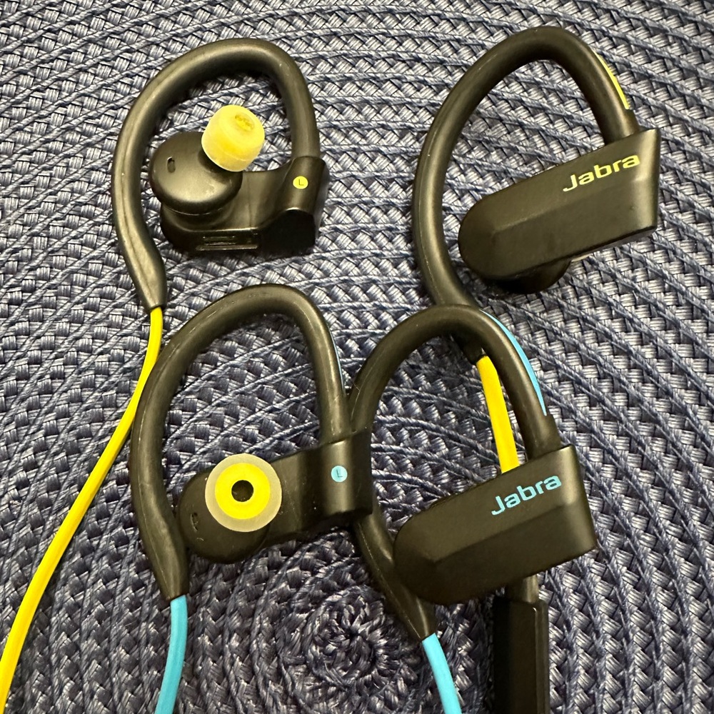 JABRA Sport Pace Headphones:  2-pair + 1-charging cord